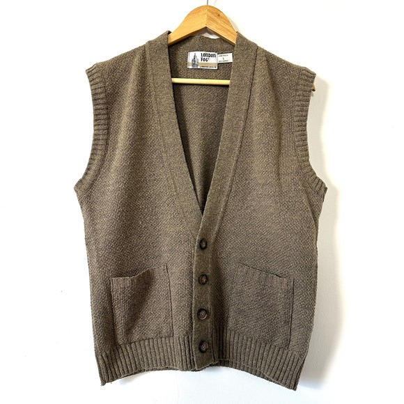 London Fog Other - VTG London Fog Cardigan Sweater Vest Brown Knit Pockets USA L Grandpacore